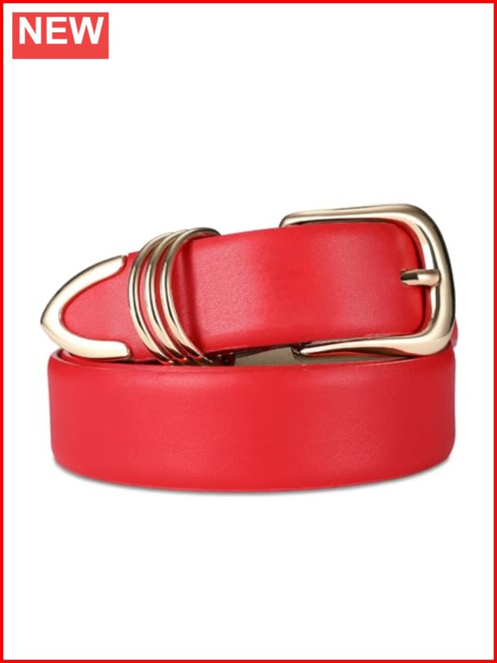 Women's Synthetic Leather Belt Gold-Tone Buckle Adjustable 1.2" Width